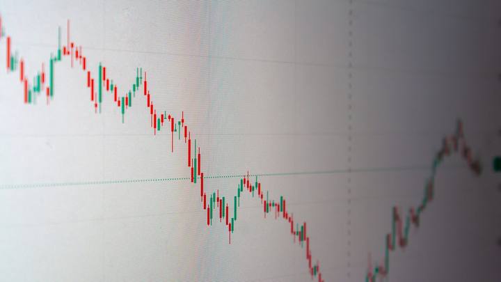 Gráfico financeiro com linhas de tendência sobre fundo escuro, mostrando variação de indicadores ao longo do tempo.