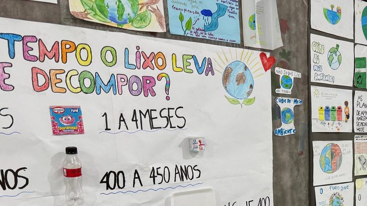 Painel escolar feito à mão com a pergunta 