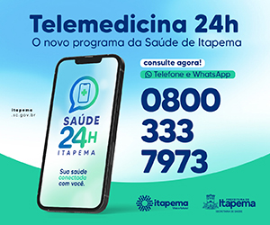 Telemedicina 24h, o novo programa da Saúde de Itapema. Atendimento por telefone e WhatsApp no 0800 333 7973.
